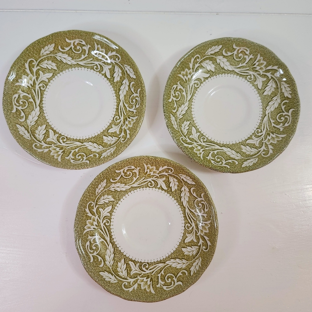 3 J&G Meakin Royal Staffordshire Victoria Ironstone Green Renaissance Saucers